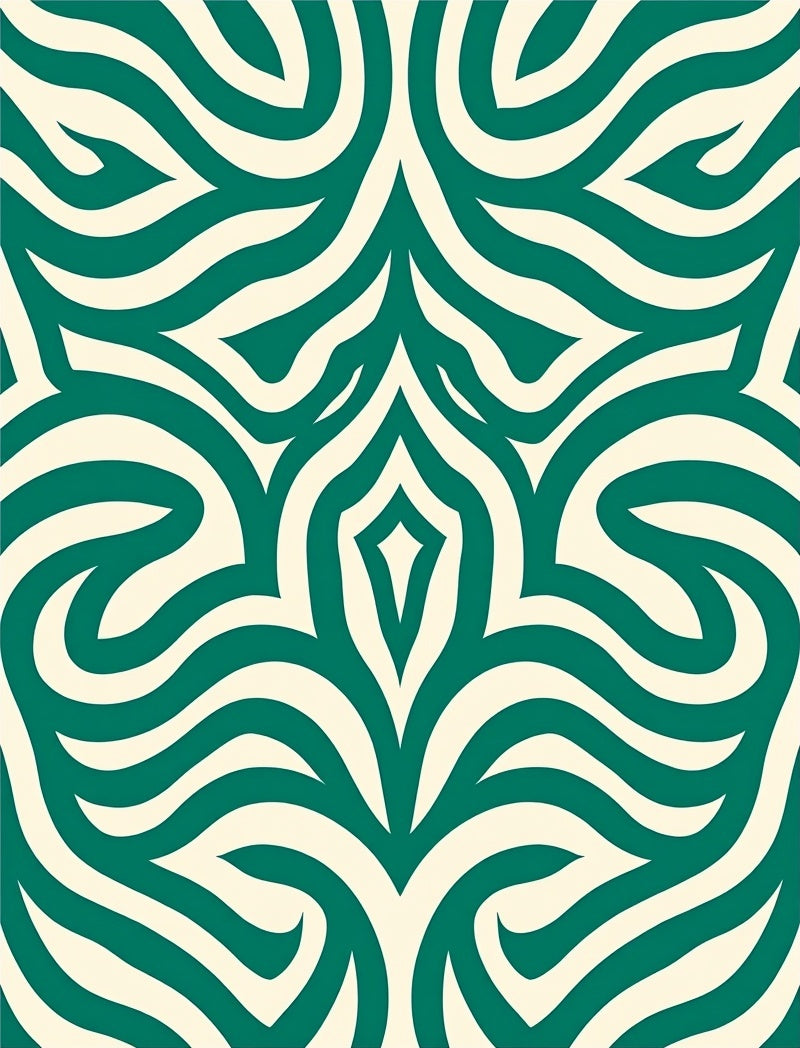 Green Cream Swirl Abstract Pattern Rug