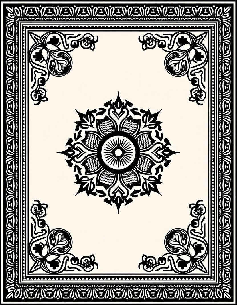 Classic Black Floral Mandala Rug