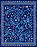 Bold Blue Tree of Life Floral Rug