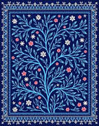 Bold Blue Tree of Life Floral Rug