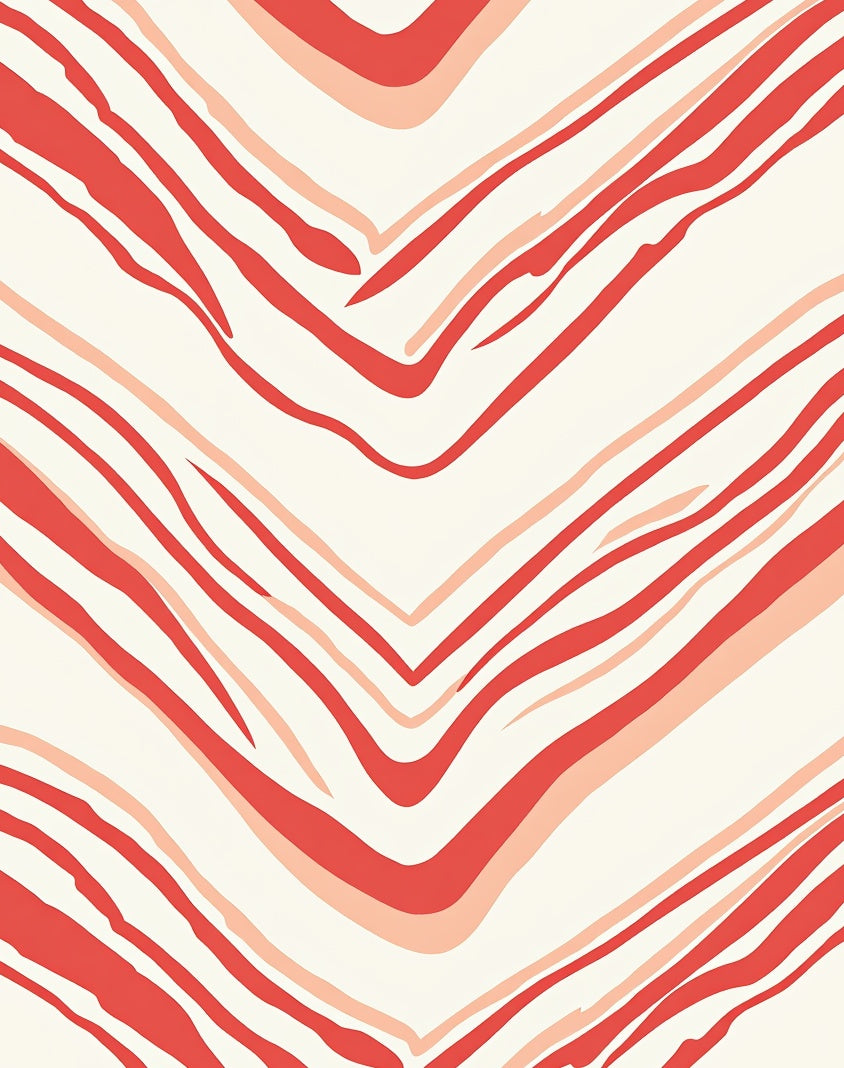 Abstract Red White Wave Pattern Rug