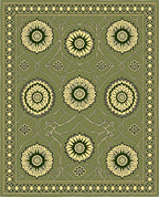 Olive Green Floral Medallion Border Rug