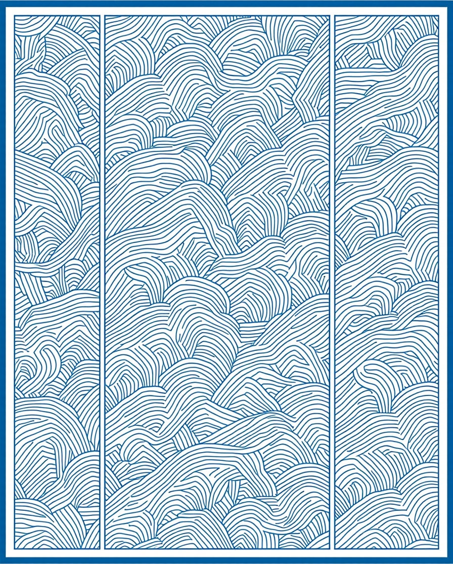 Blue Wavy Contour Layered Design Rug
