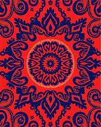 Ornate Red Blue Mandala Pattern Rug