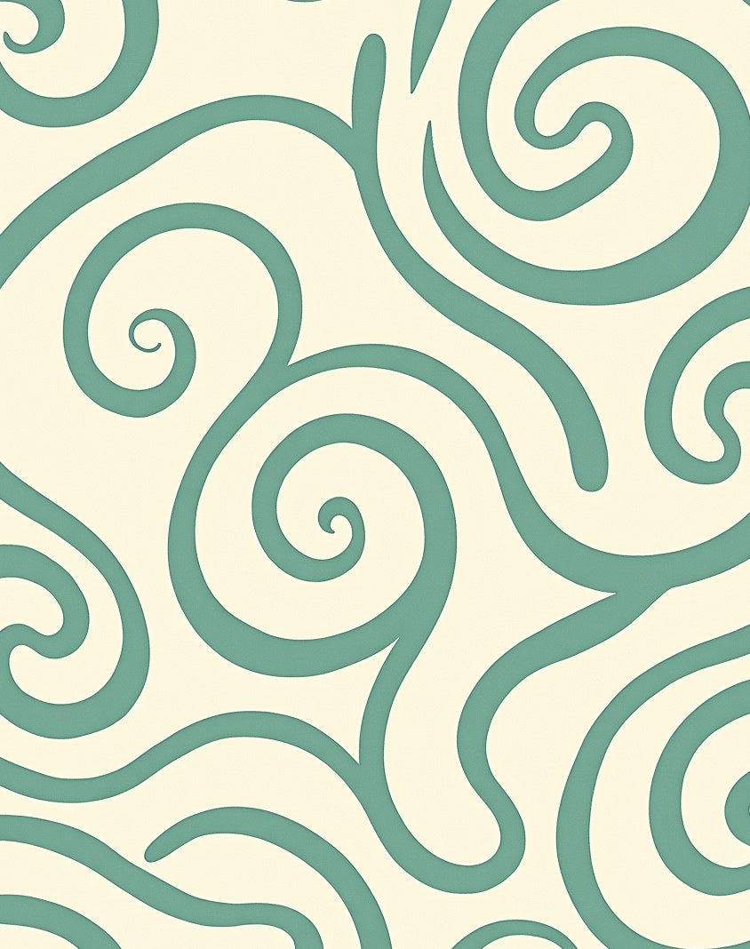 Cream Teal Swirl Abstract Rug