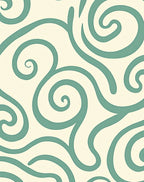 Cream Teal Swirl Abstract Rug