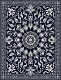 Dark Blue White Floral Mandala Border Rug
