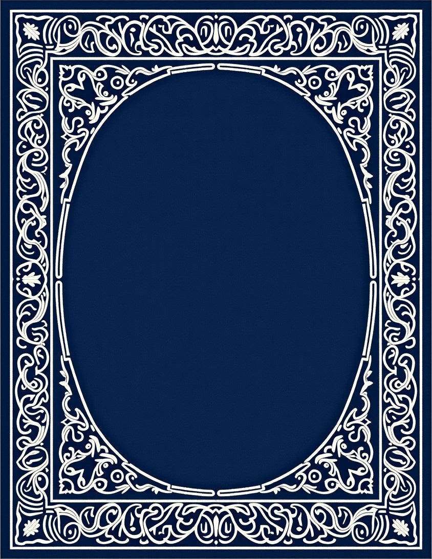 Ornate White Floral Navy Border Rug