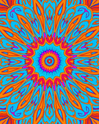 Vibrant Psychedelic Sunburst Mandala Design Rug