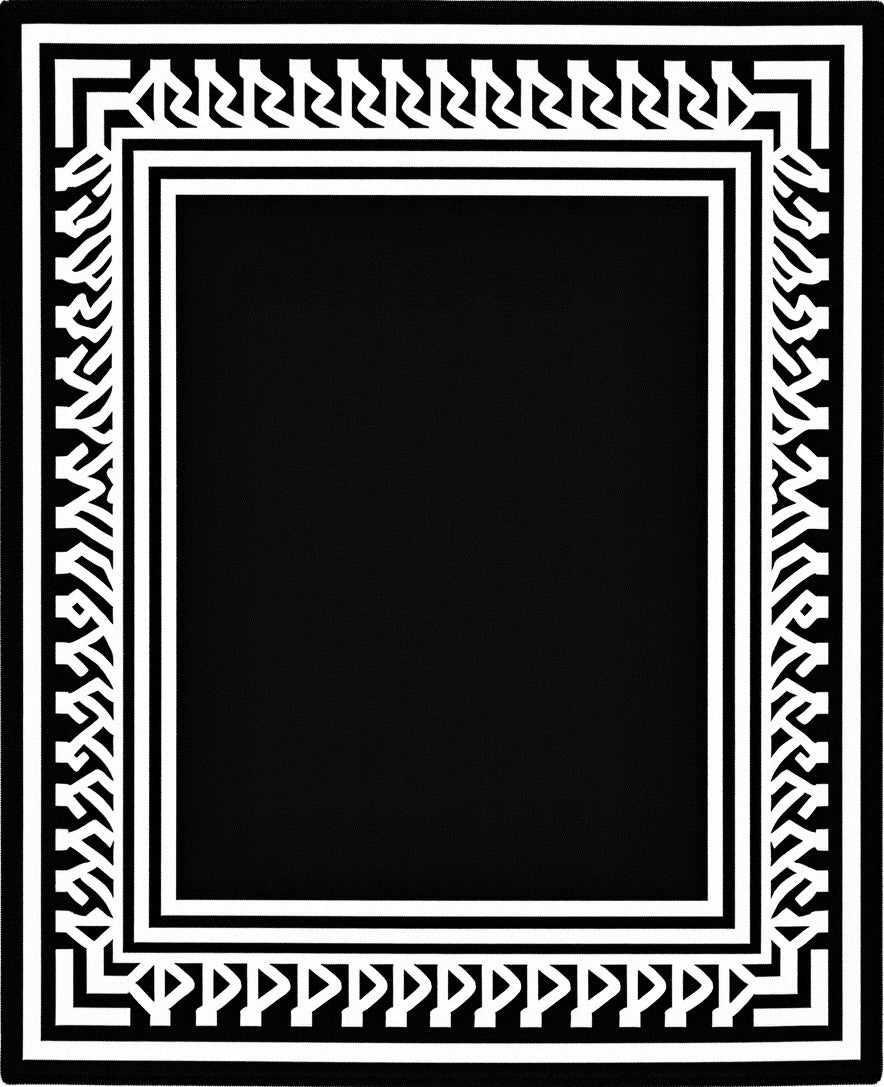 Bold Black White Geometric Border Rug
