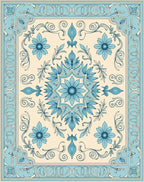 Cerulean Floral Scrollwork Ornament Rug