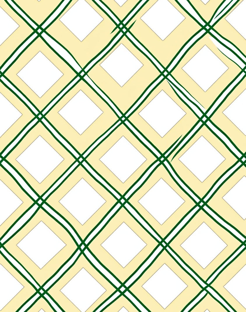 Cream Yellow Green Diamond Lattice Rug