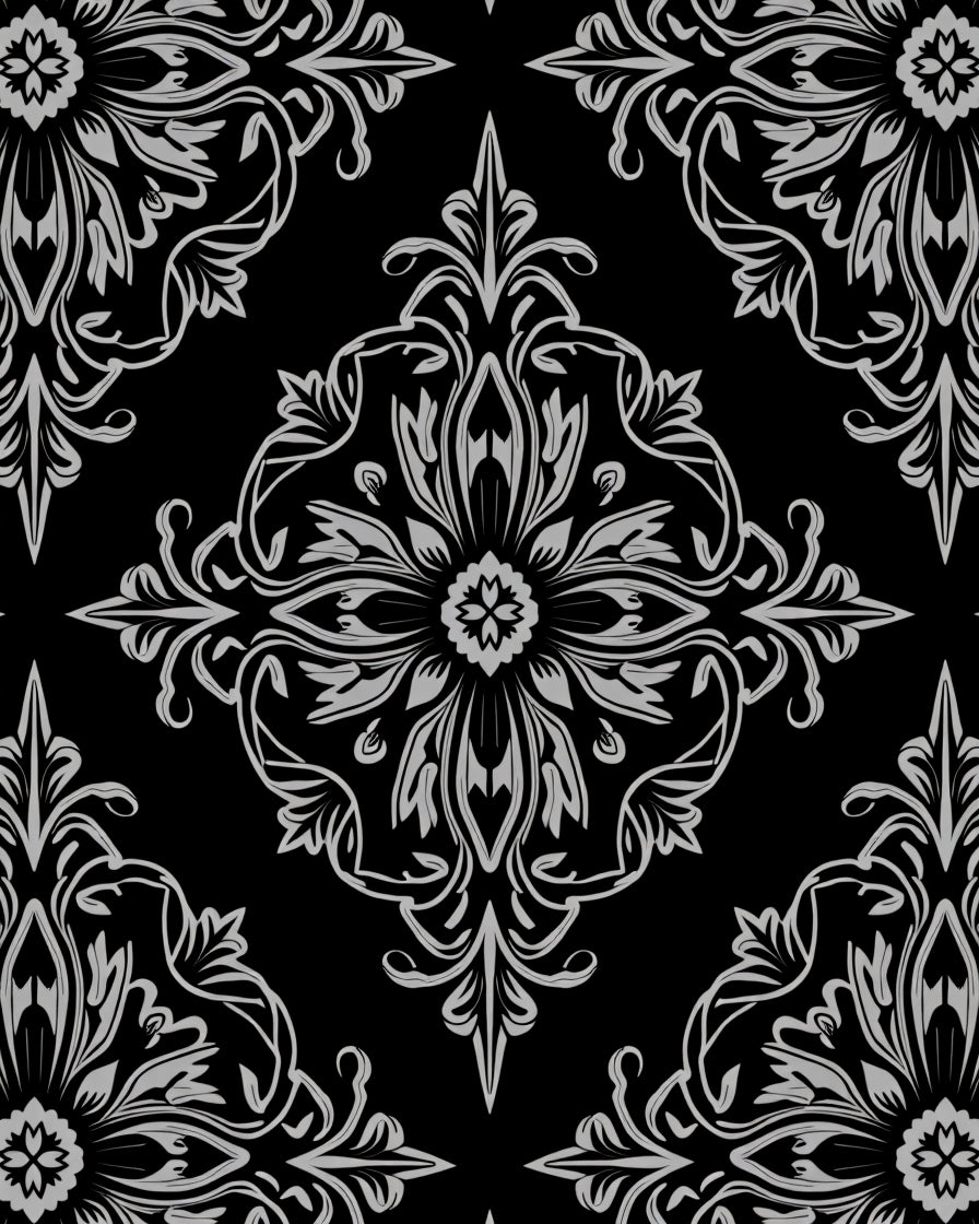 Classic Gray Floral Damask Pattern Rug