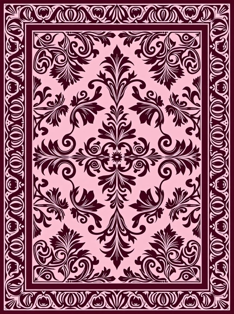 Dark Burgundy Floral Damask Pattern Rug