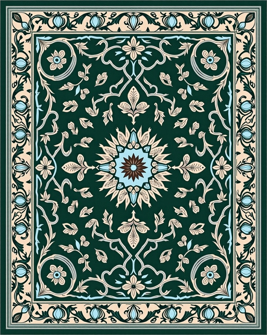 Elegant Green Floral Lace Pattern Rug