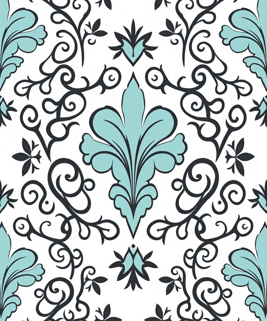 Soft Teal Floral Scroll Pattern Rug