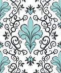 Soft Teal Floral Scroll Pattern Rug