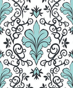 Soft Teal Floral Scroll Pattern Rug