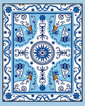 Blue White Folk Art Animal Medallion Rug