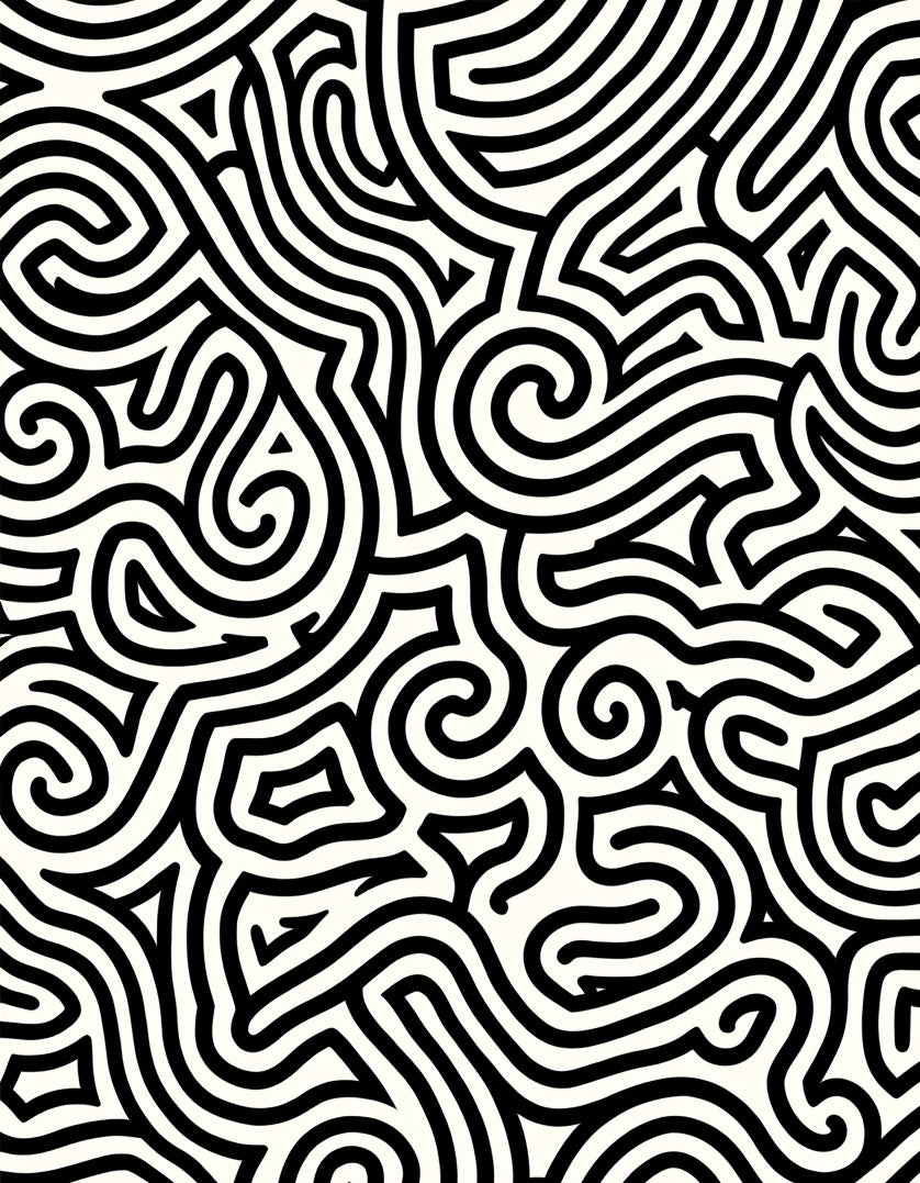 Abstract Black White Swirl Pattern Rug