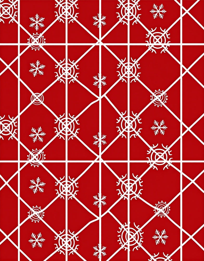 Red and White Snowflake Geometric Rug