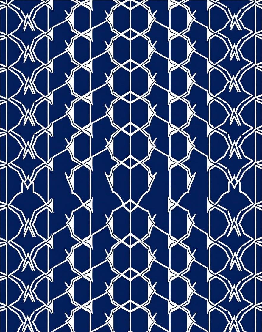 Intricate White Geometric Lattice Pattern Rug