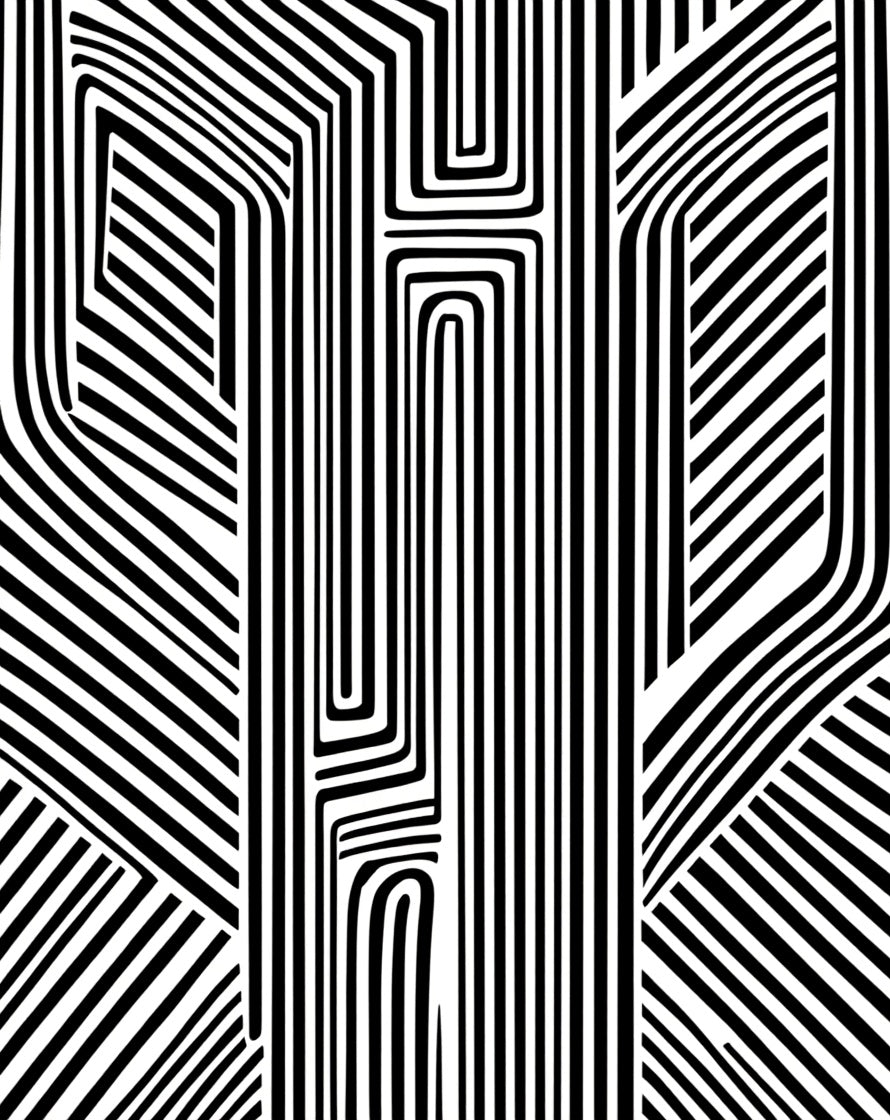 Bold Black White Abstract Maze Rug
