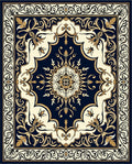 Elegant Dark Blue Gold Floral Medallion Rug
