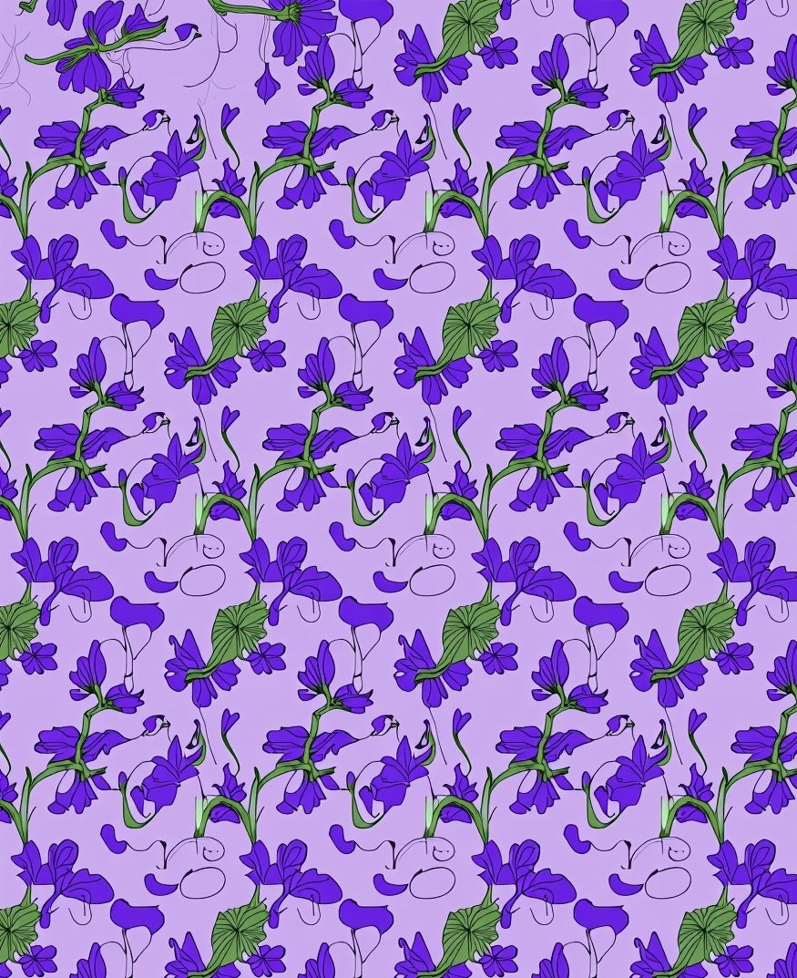 Purple Floral Sketch Pattern Rug