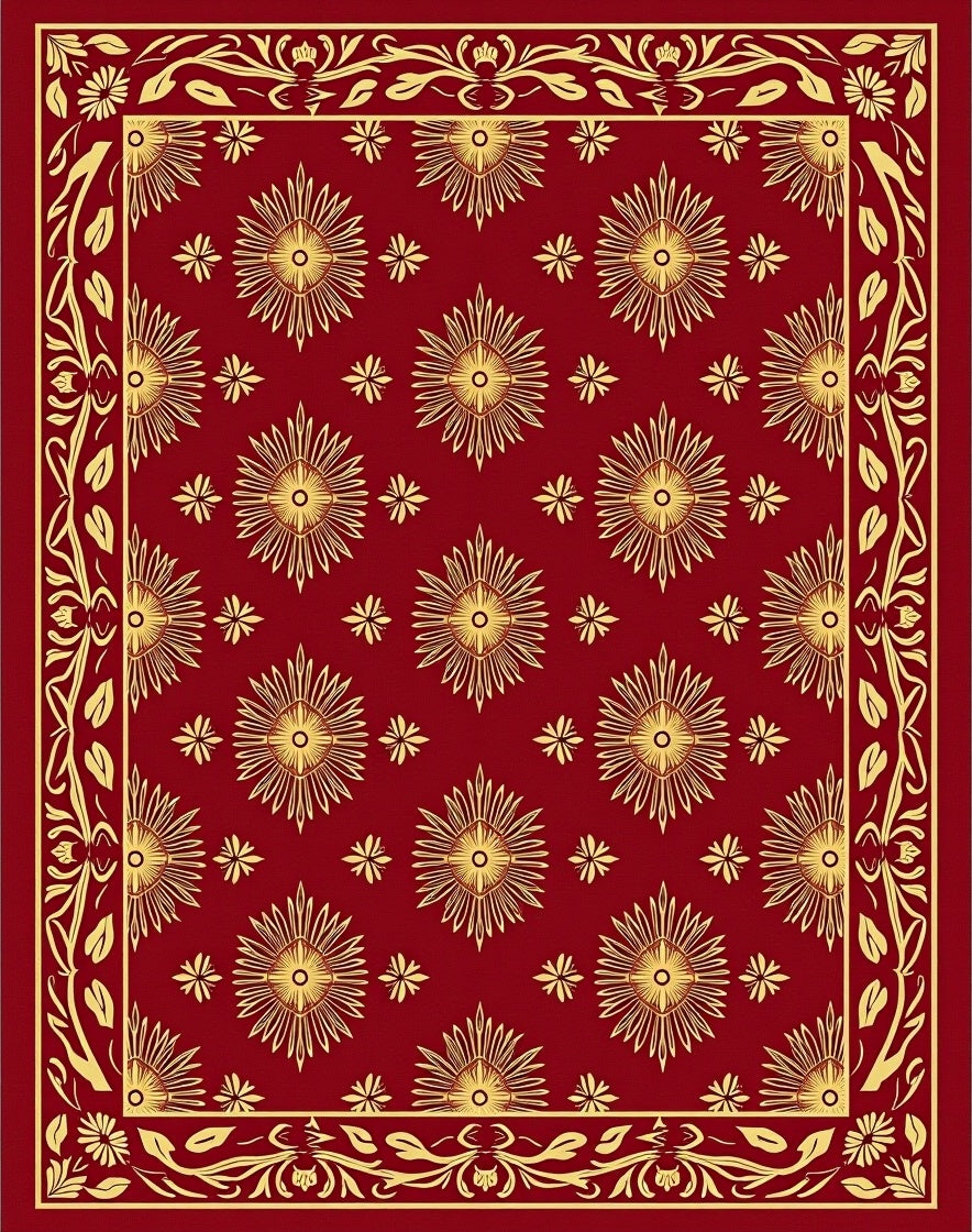 Floral Medallion Red Gold Pattern Rug