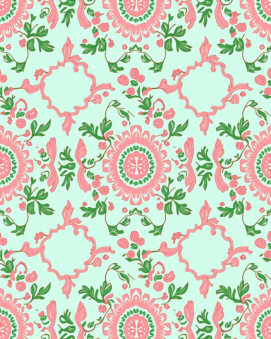 Pink Floral Swirl Design Rug