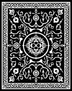 Black White Ornate Scroll Pattern Rug