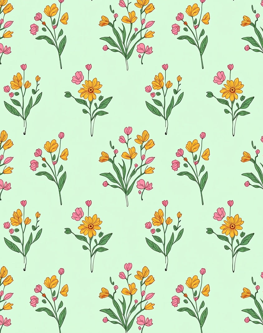 Delicate Pink Yellow Floral Pattern Rug