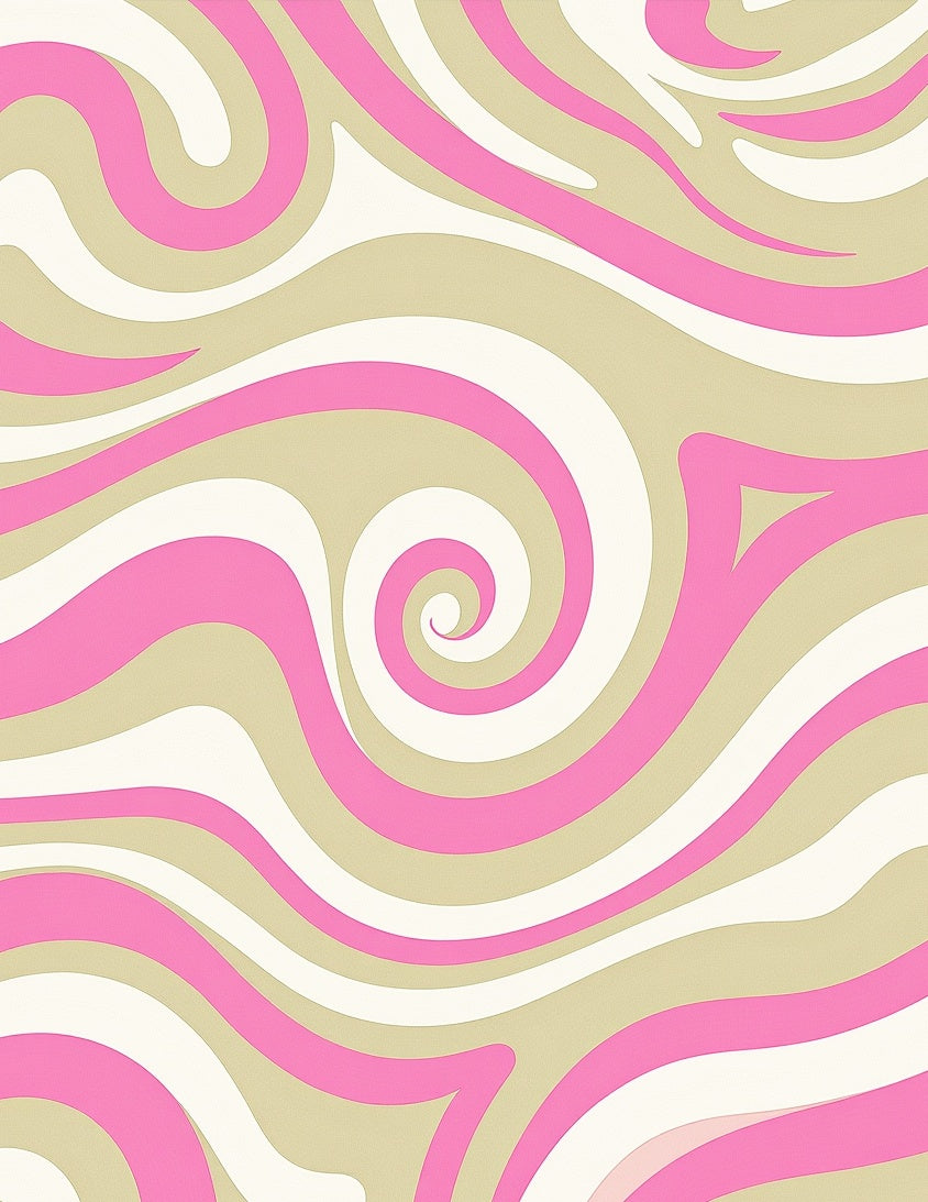 Retro Swirl Pink Beige White Rug