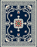 Elegant Navy Floral Motif Rug