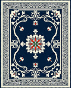 Elegant Navy Floral Motif Rug