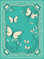 Aqua Butterfly Garden Floral Border Rug