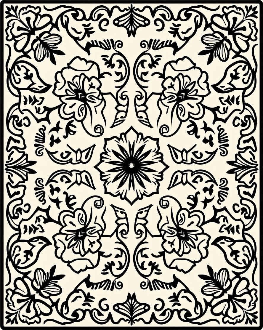 Floral Vine Scrollwork Pattern Rug