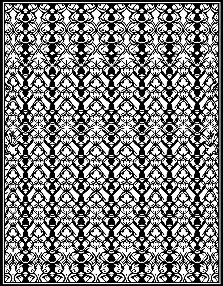 Intricate Black White Geometric Pattern Rug