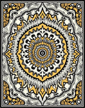 Mandala Inspired Yellow Black White Pattern Rug