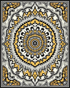 Mandala Inspired Yellow Black White Pattern Rug