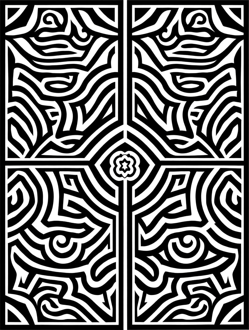 Bold Black Abstract Maze Pattern Rug