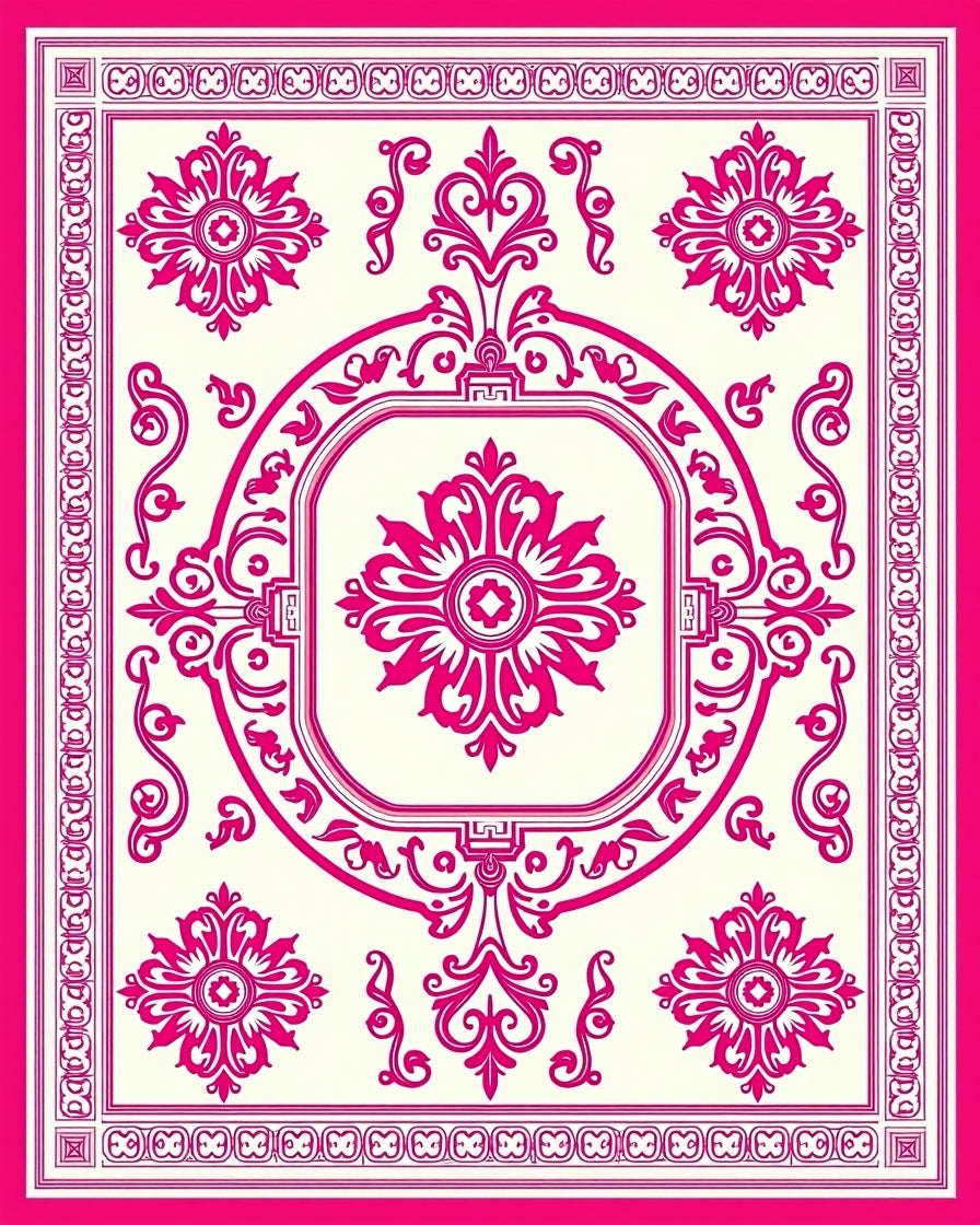 Hot Pink Floral Medallion Border Rug