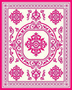 Hot Pink Floral Medallion Border Rug