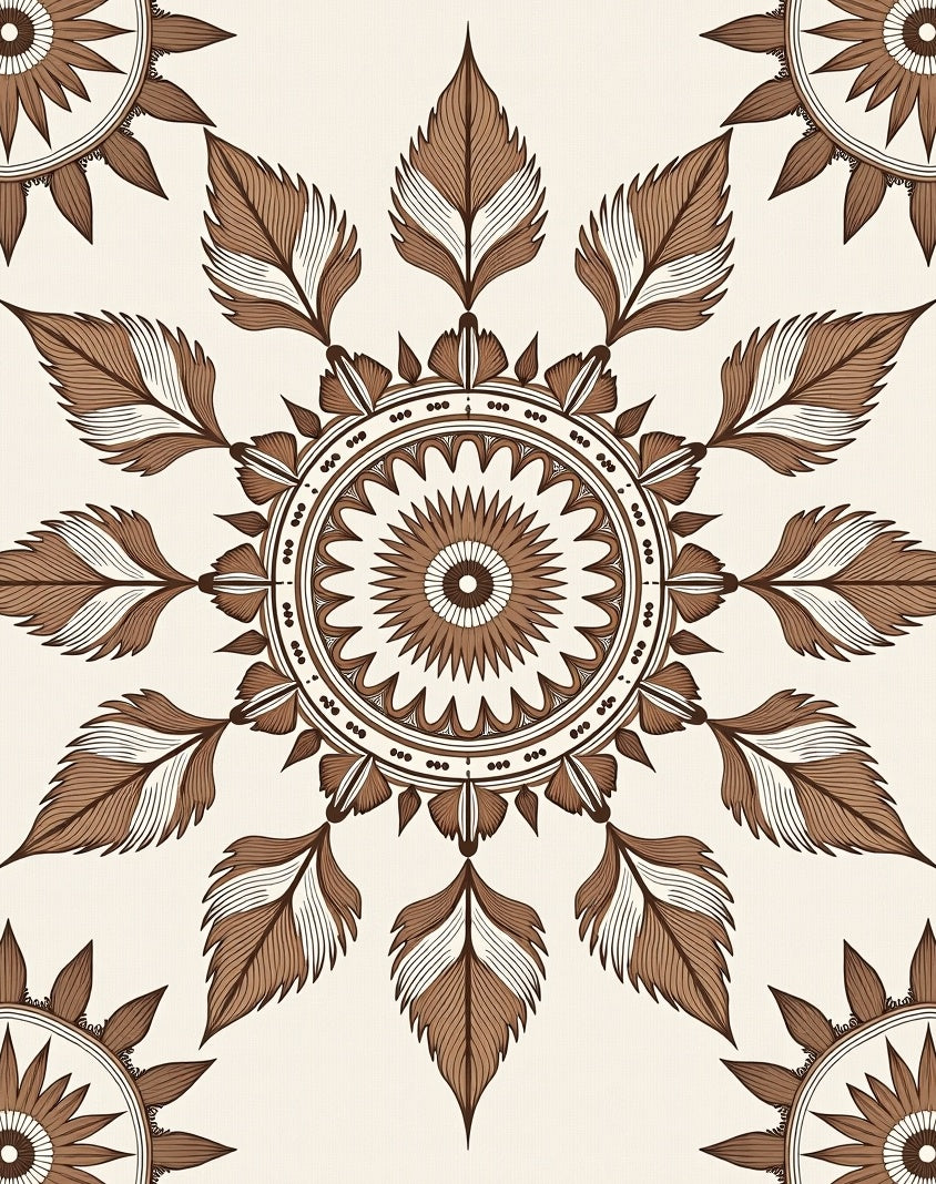 Brown Leaf Mandala Patterned Rug