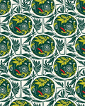 Whimsical Green Yellow Bird Floral Circles Rug