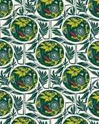 Whimsical Green Yellow Bird Floral Circles Rug