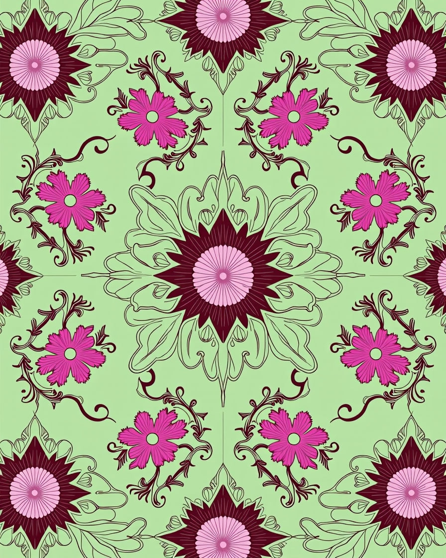 Vibrant Fuchsia Floral Medallion Composition Rug