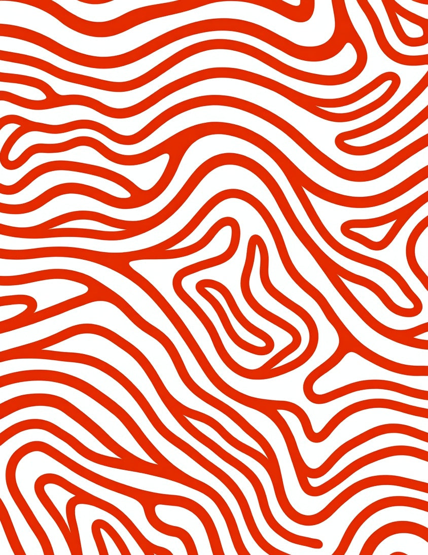 Bold Red Wavy Lines Design Rug