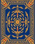 Elaborate Blue Gold Leaf Pattern Rug